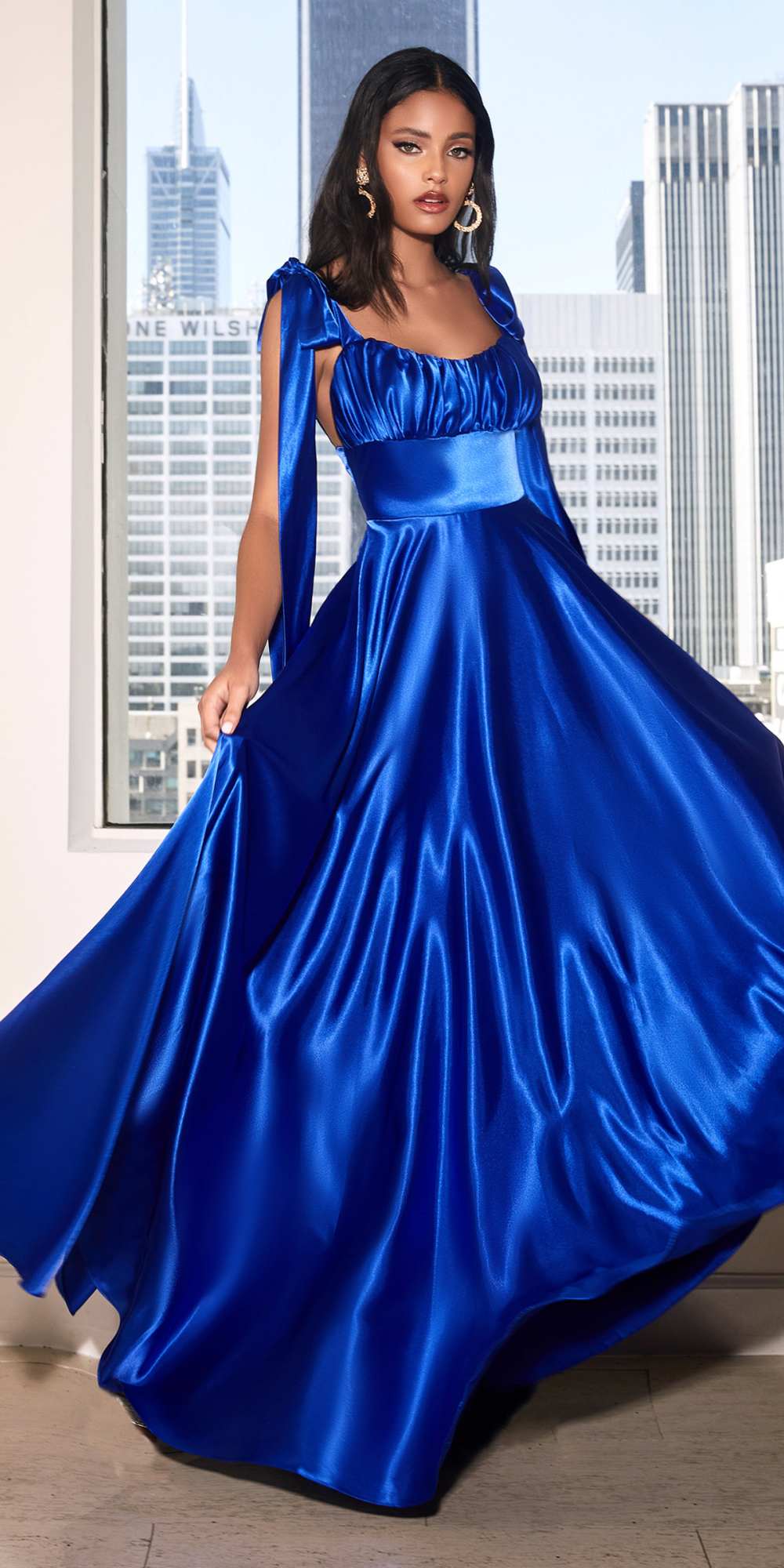 Cinderella Divine 7490 Long Soft Satin A-Line Dress