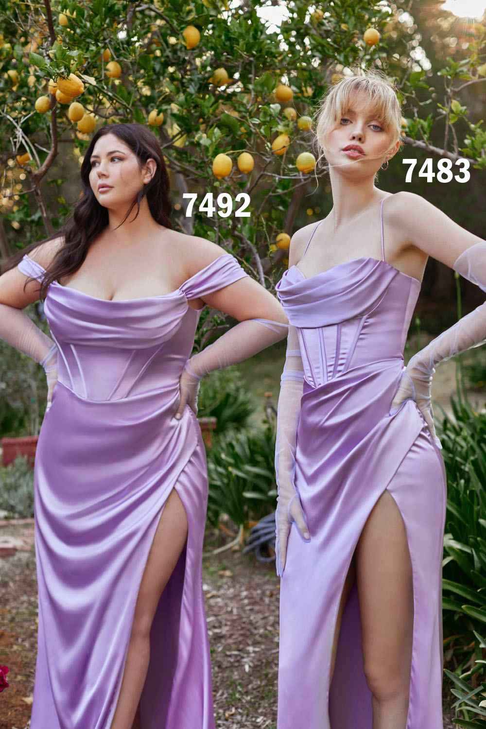 Vestido de satén con corsé y hombros descubiertos Cinderella Divine 7492
