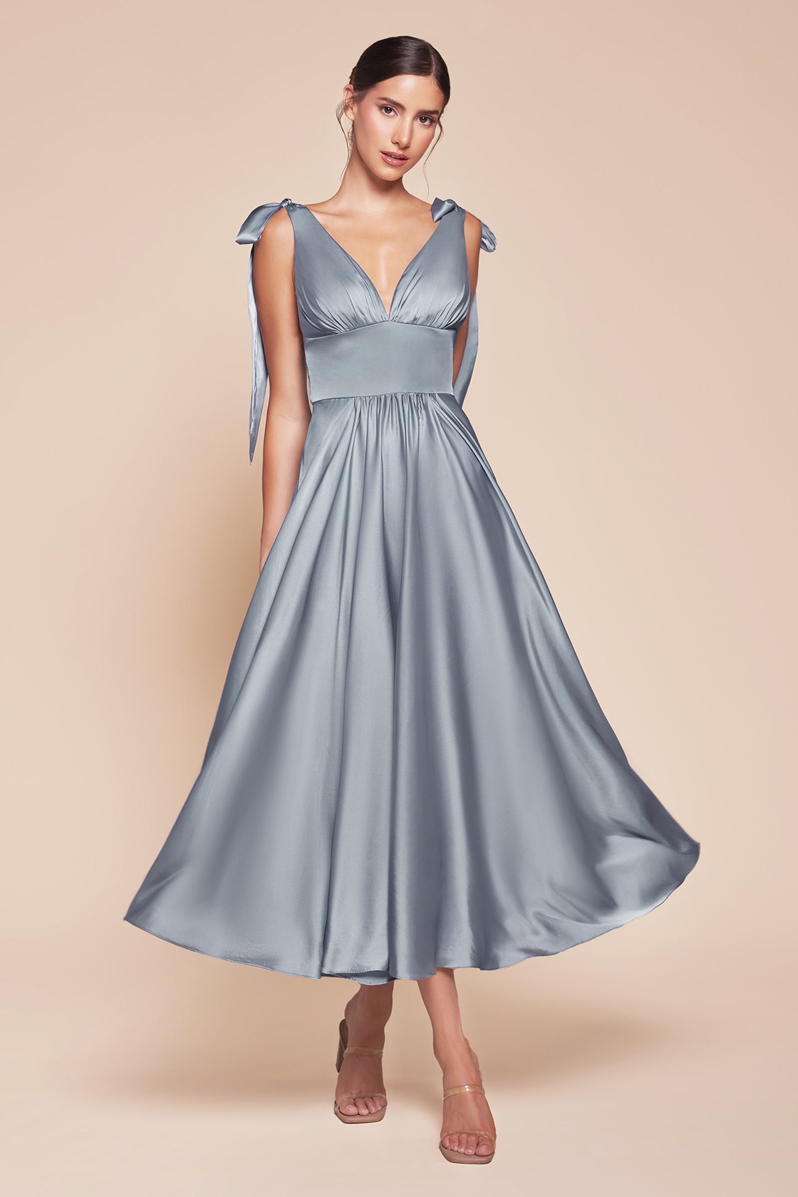 Ladivine 7499 Dress Tea Length Satin A-Line Dress