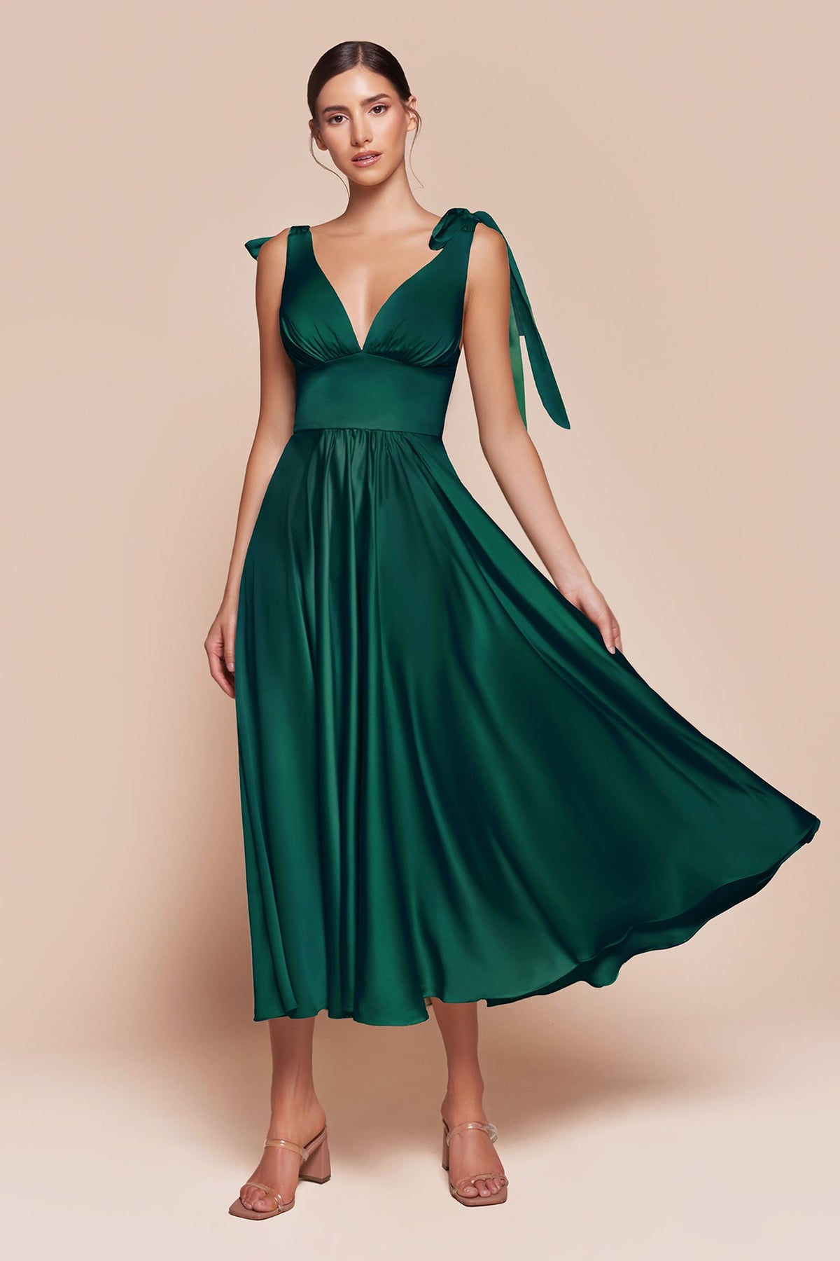 Ladivine 7499 Dress Tea Length Satin A-Line Dress