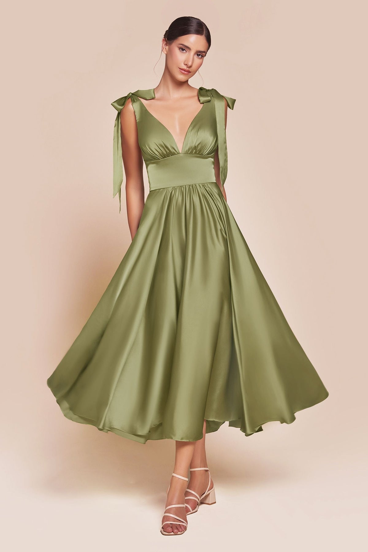 Ladivine 7499 Dress Tea Length Satin A-Line Dress
