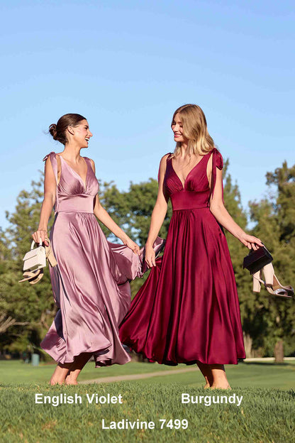 Ladivine 7499 Dress Tea Length Satin A-Line Dress