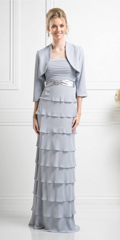 CLEARANCE - Cinderella Divine 7731 Long Tiered Skirt Layered Dress Jacket (Size M)