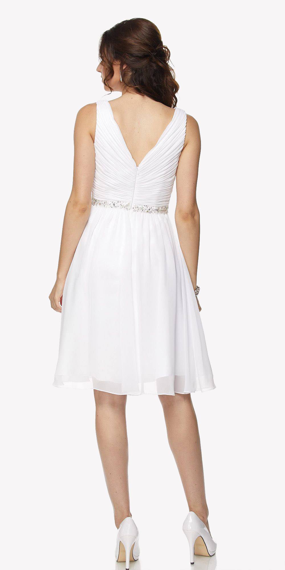 Juliet 786 Ruched V-Neck Cocktail Dress Embellished Waist