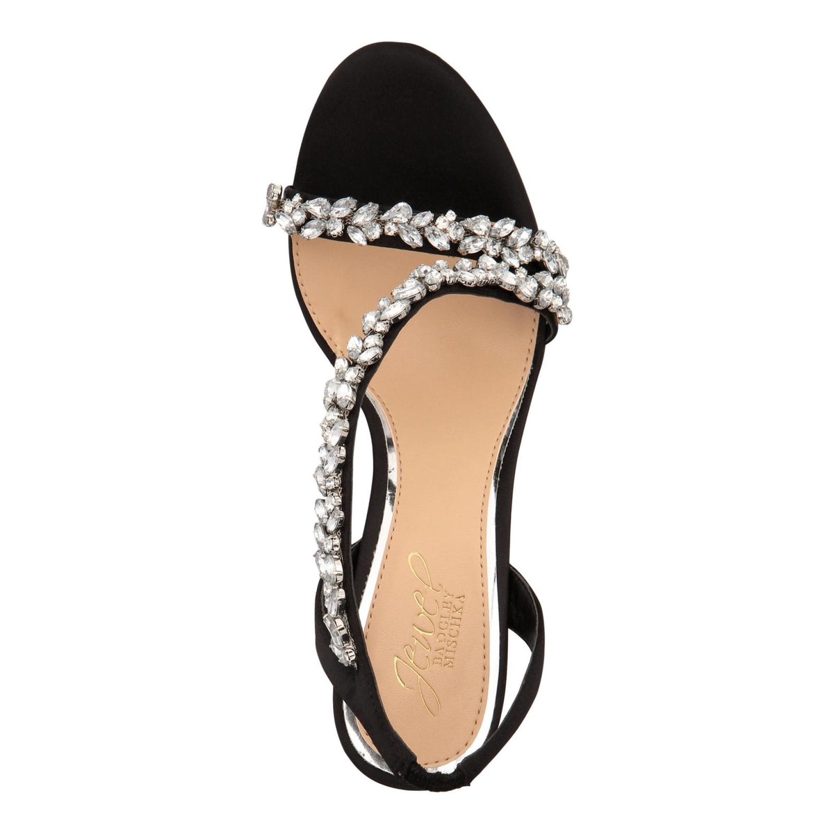 Sandalias de noche con adorno Java de Jewel Badgley Mischka, talla 7/Negro