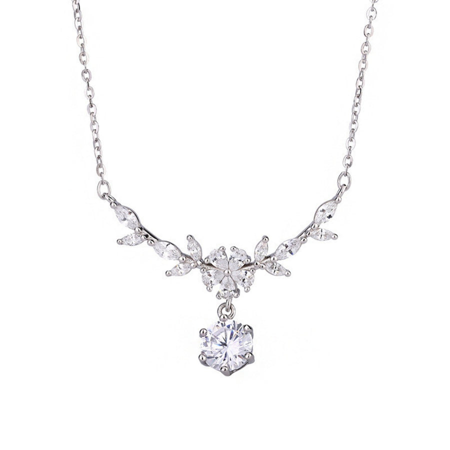 1 Carat Moissanite 925 Sterling Silver Leaf Flower Necklace