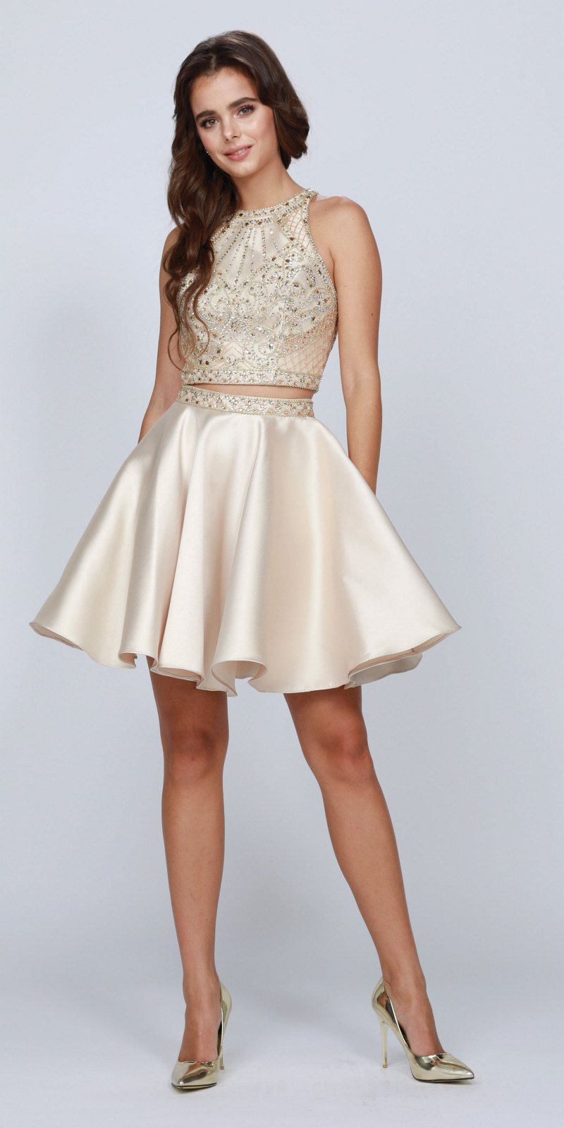 Juliet 811 Vestido Corto de Dos Piezas con Espalda Recortada