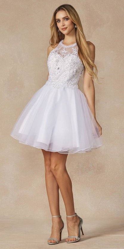 Juliet 826 Fit-and-Flare Halter Neck Short Party Dress