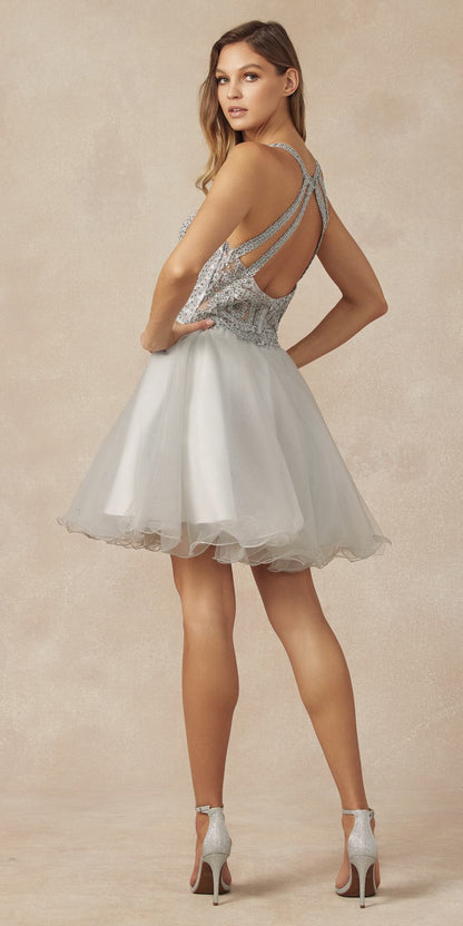 Juliet 826 Fit-and-Flare Halter Neck Short Party Dress