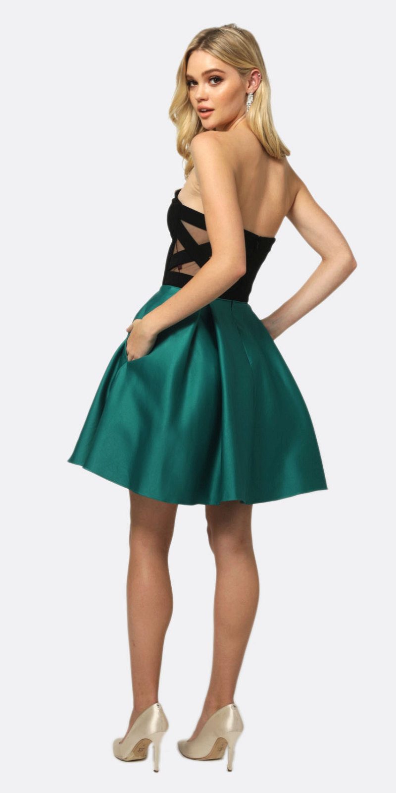Vestido corto acampanado Juliet 829 de dos tonos con escote corazón