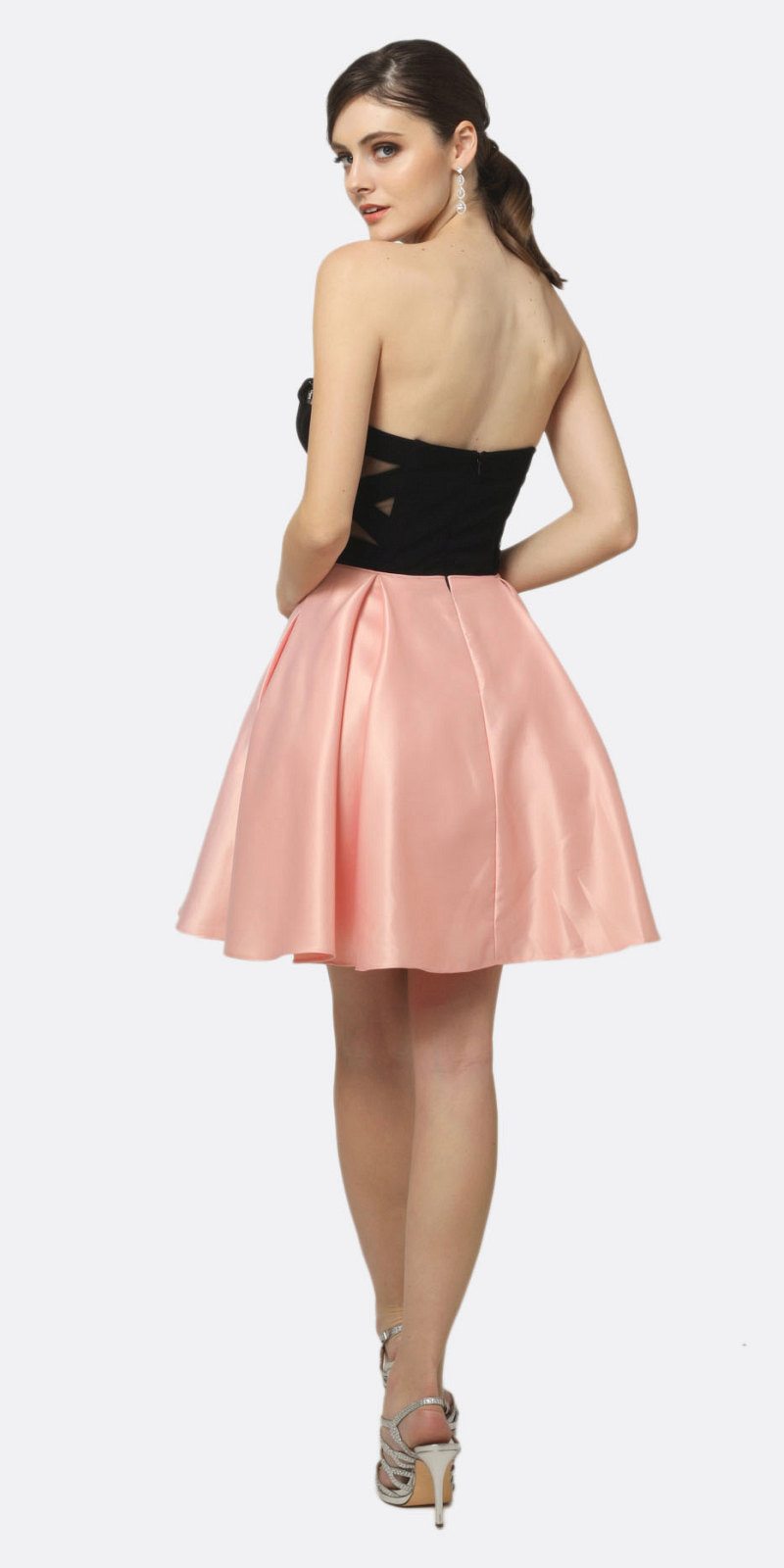 Vestido corto acampanado Juliet 829 de dos tonos con escote corazón