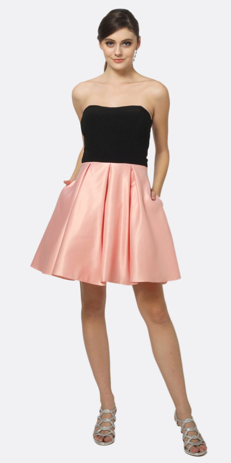 Vestido corto acampanado Juliet 829 de dos tonos con escote corazón