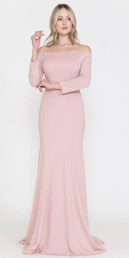 CLEARANCE - Poly USA | Ed Young 8378 Off-Shoulder Long Dress with Long Sleeves (Size M)