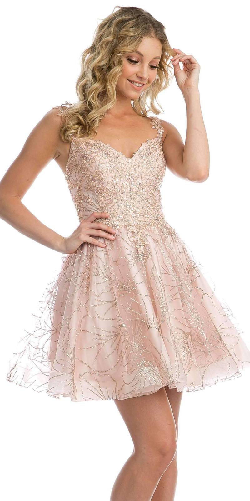 Juliet 838 Homecoming Short Dress Applique and Glitter