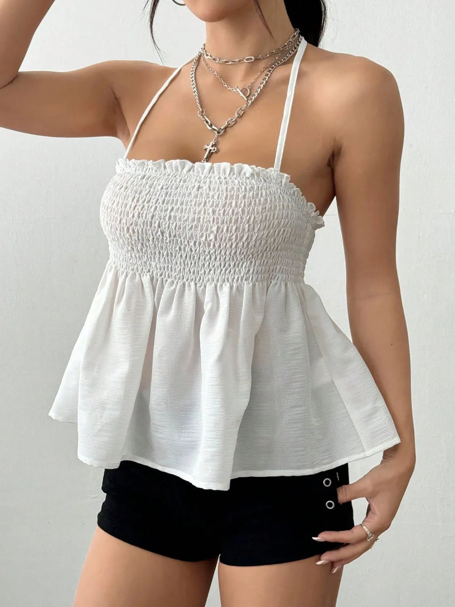 Smocked Frill Halter Neck Cami