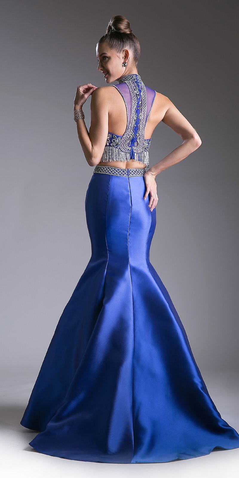 Cenicienta Divina 84016 Vestido de Noche de Sirena de Dos Piezas con Corsé de Pedrería y Espalda de Tirantes