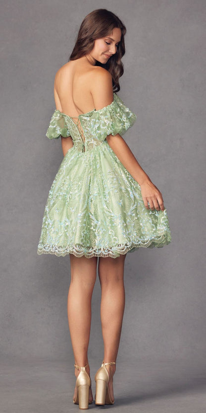 Juliet 891 dress Short Off Shoulder Puff Sleeve Corset Bodice A-Line Dress