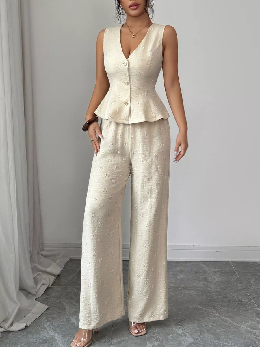Sleeveless Peplum Top and Wide Leg Pants Set