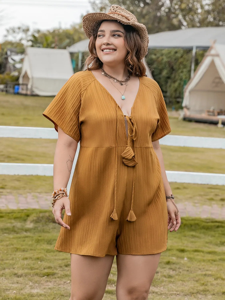 Plus Size V-Neck Short Sleeve Romper