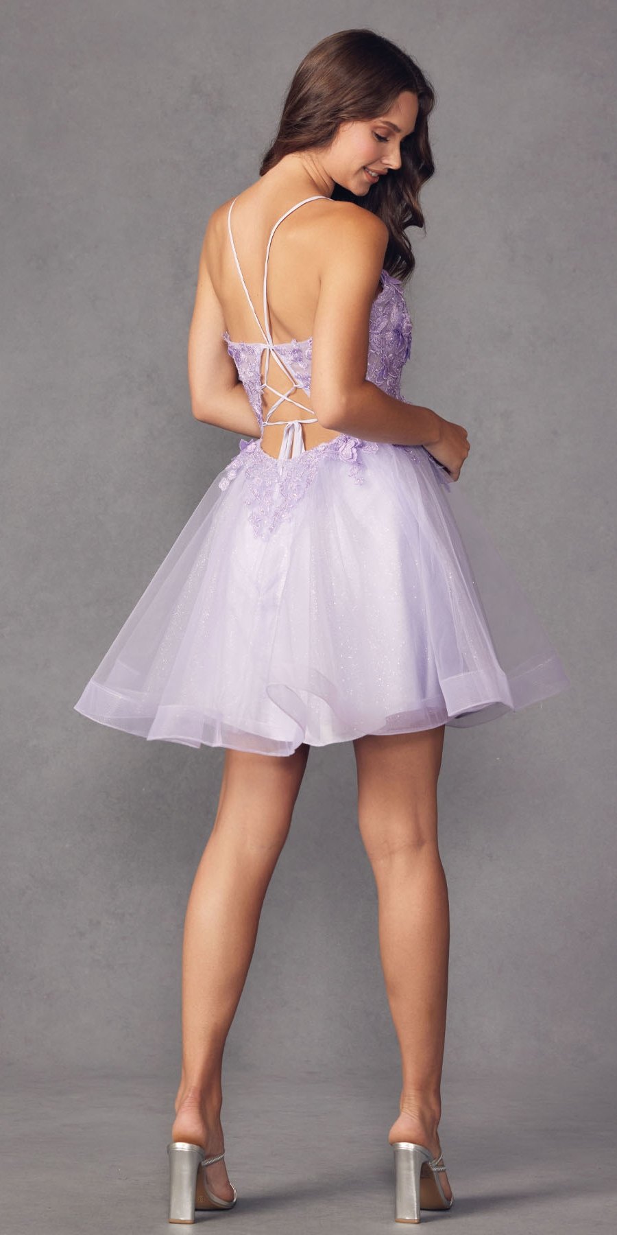 Juliet 902 Short A-Line 3D Butterfly Applique Layered Tulle Gown