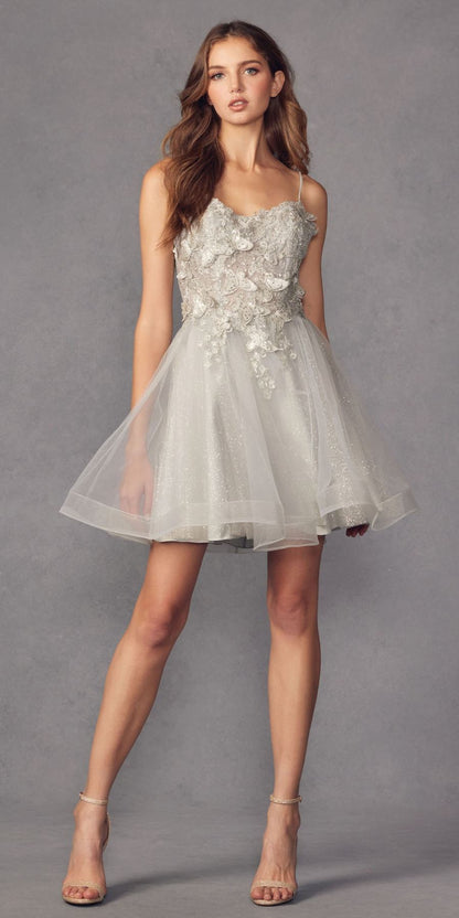 Juliet 902 Short A-Line 3D Butterfly Applique Layered Tulle Gown