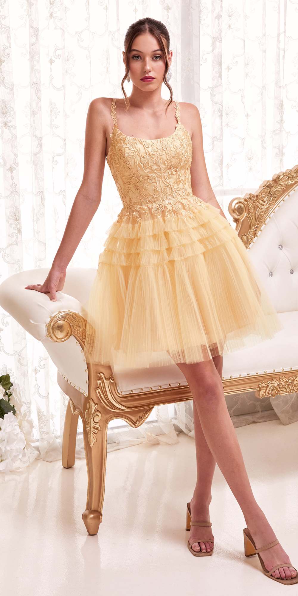 Ladivine 9310 Short A-Line Tiered Tulle Scoop Neckline Cocktail Dress
