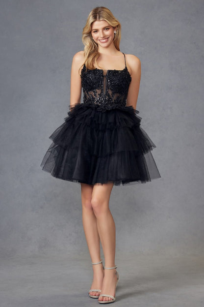 Juliet JT935K Dress Corset Top Tulle Ruffle Cocktail Skirt