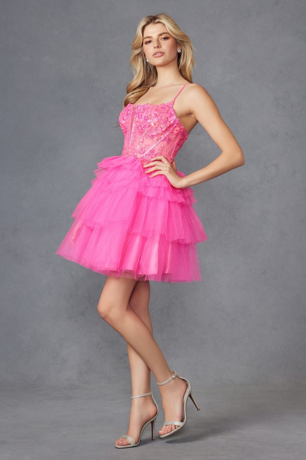 Juliet JT935K Dress Corset Top Tulle Ruffle Cocktail Skirt