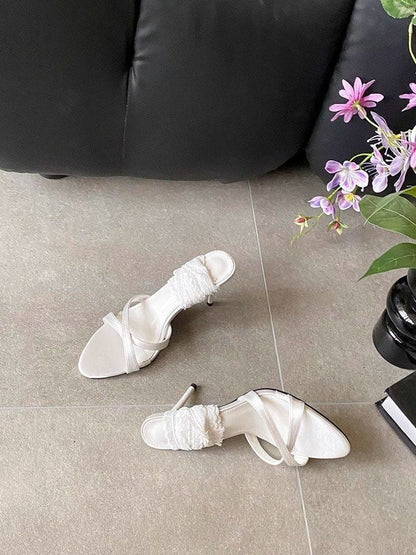 Women Open Toe Lace-up Roman Sandals, 2026 Summer New Elegant Celebrity Style Black Stiletto High Heels