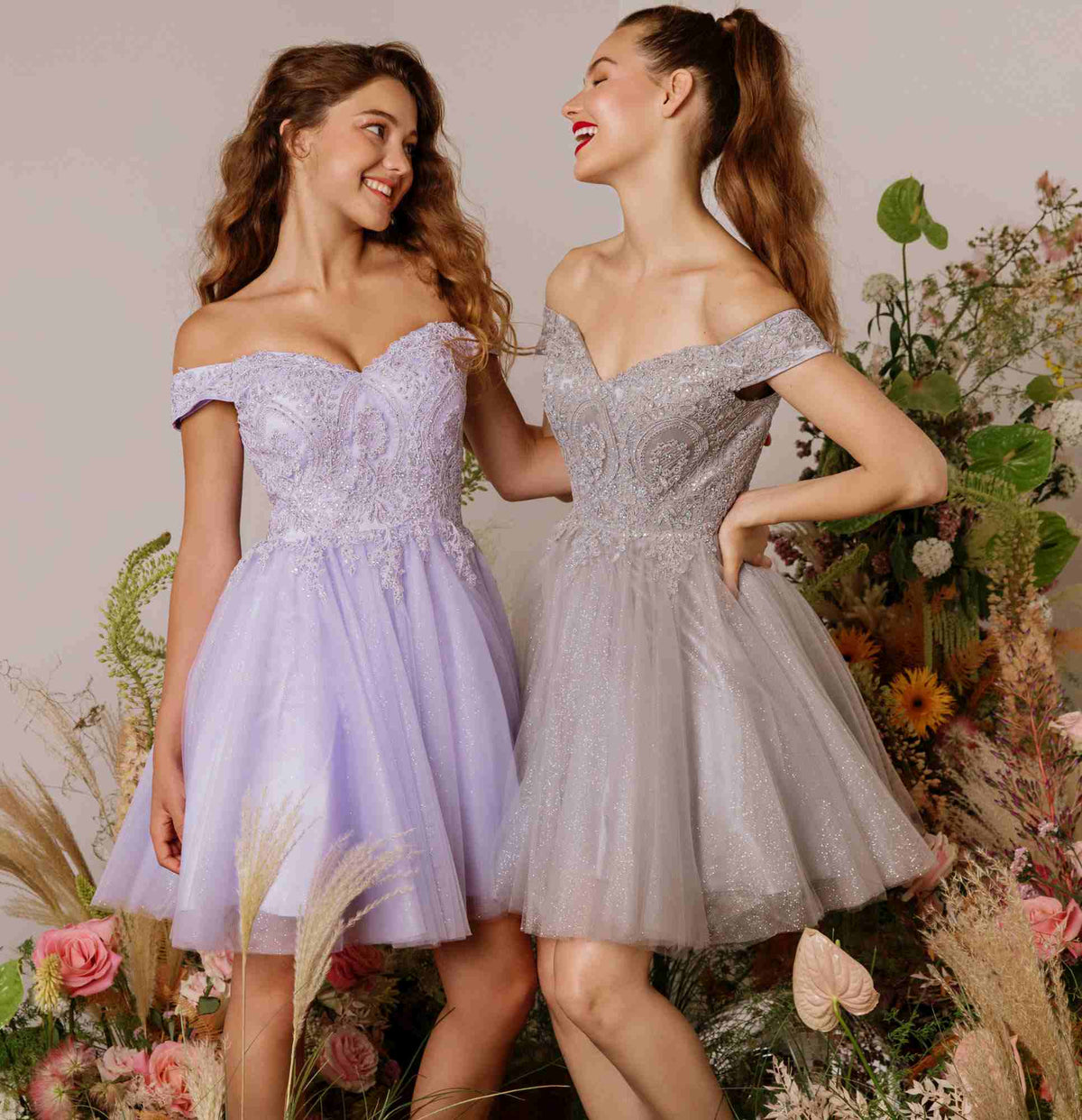OFERTA ESPECIAL - Vestido corto de malla brillante con hombros descubiertos, línea A - Eureka 9833 (Talla M)