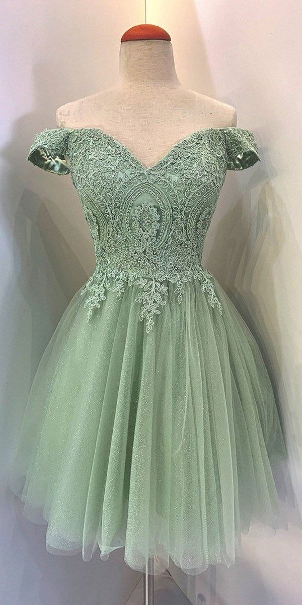 OFERTA ESPECIAL - Vestido corto de malla brillante con hombros descubiertos, línea A - Eureka 9833 (Talla M)