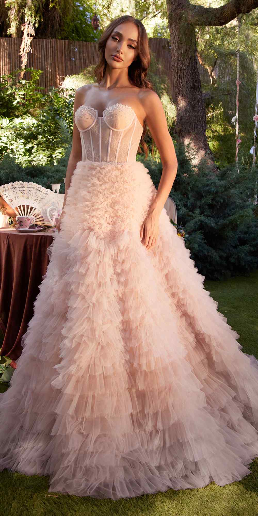 Andrea & Leo A0767 Tiered Long Formal Dress Corset Back Strapless