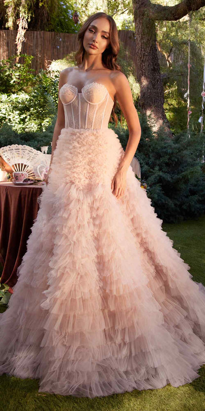 Andrea & Leo A0767 Tiered Long Formal Dress Corset Back Strapless