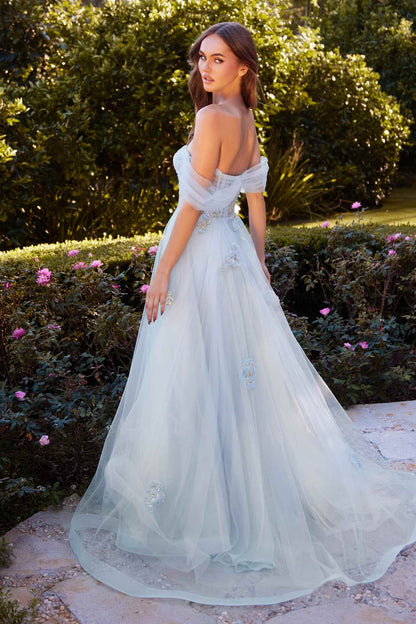 Andrea & Leo A1246 Long Off the Shoulder Floral Applique Tulle Ball Gown