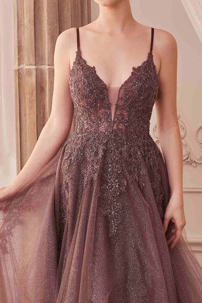 Andrea & Leo A1261 Long Lace Embellished A-Line Layered Tulle Gown