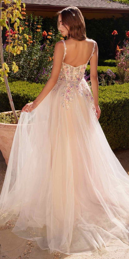 Andrea & Leo A1288 Long A-Line Dress Multicolored Floral Embellishments