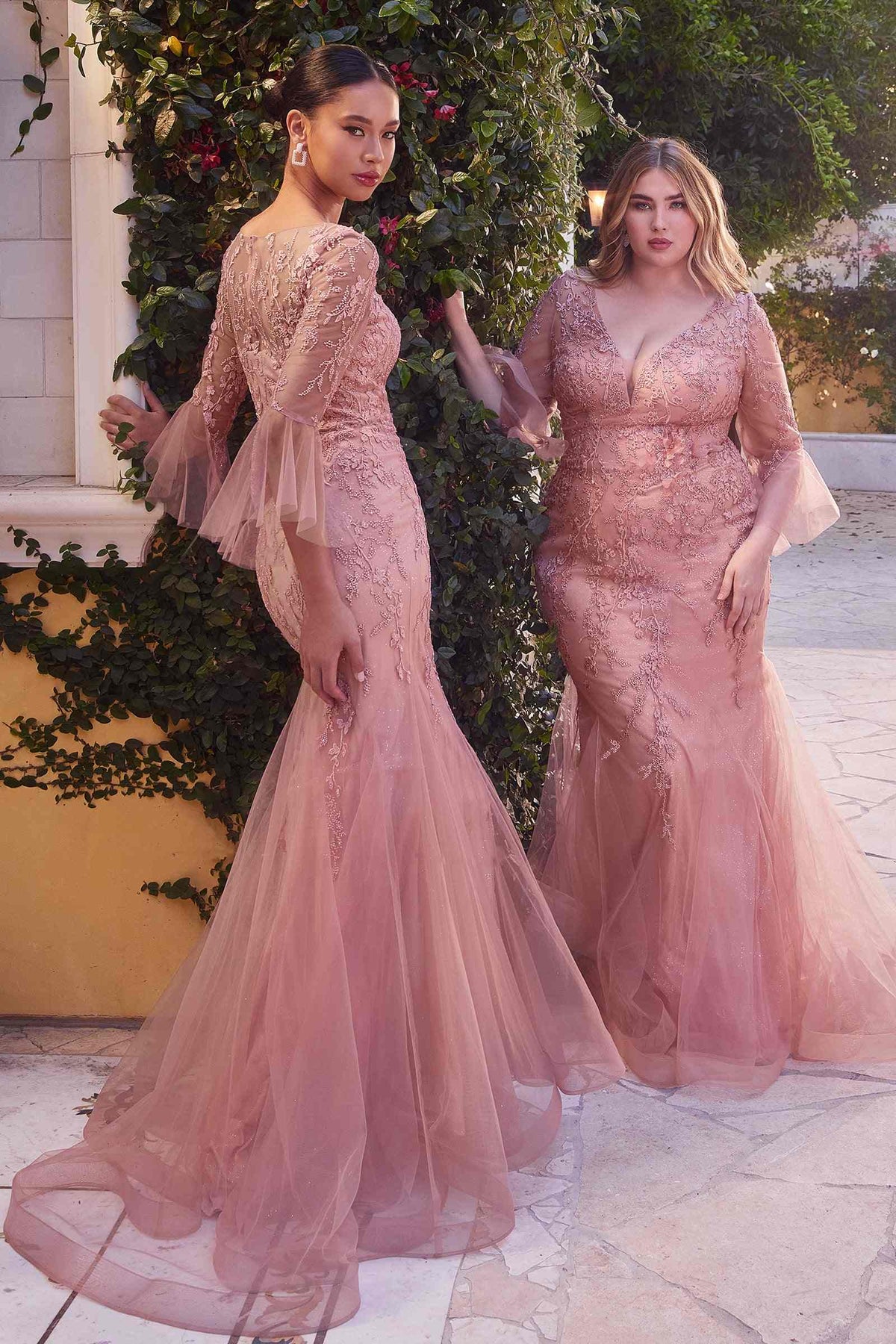 Andrea & Leo A1342 Fitted Lace Mermaid Gown With Trumpet Sleeve