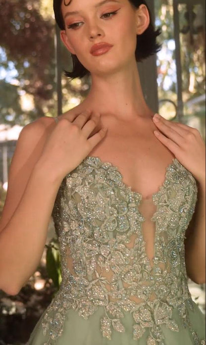 Andrea & Leo A1417 Dress Lace Appliqued A-Line Layered Tulle Gown
