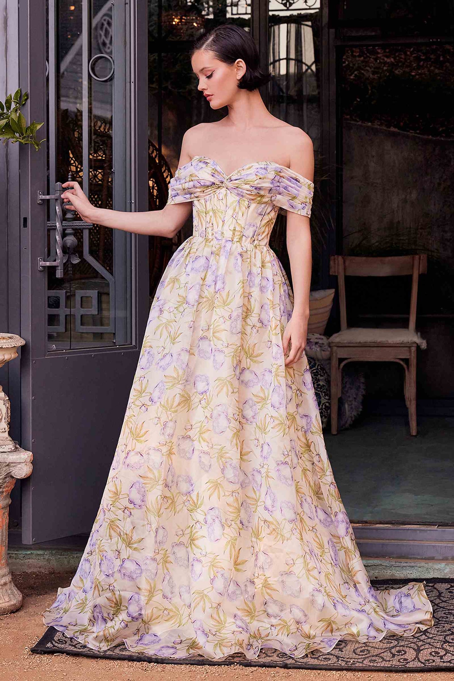 Andrea & Leo A1466 Dress Floral Printed Off The Shoulder A-Line Gown