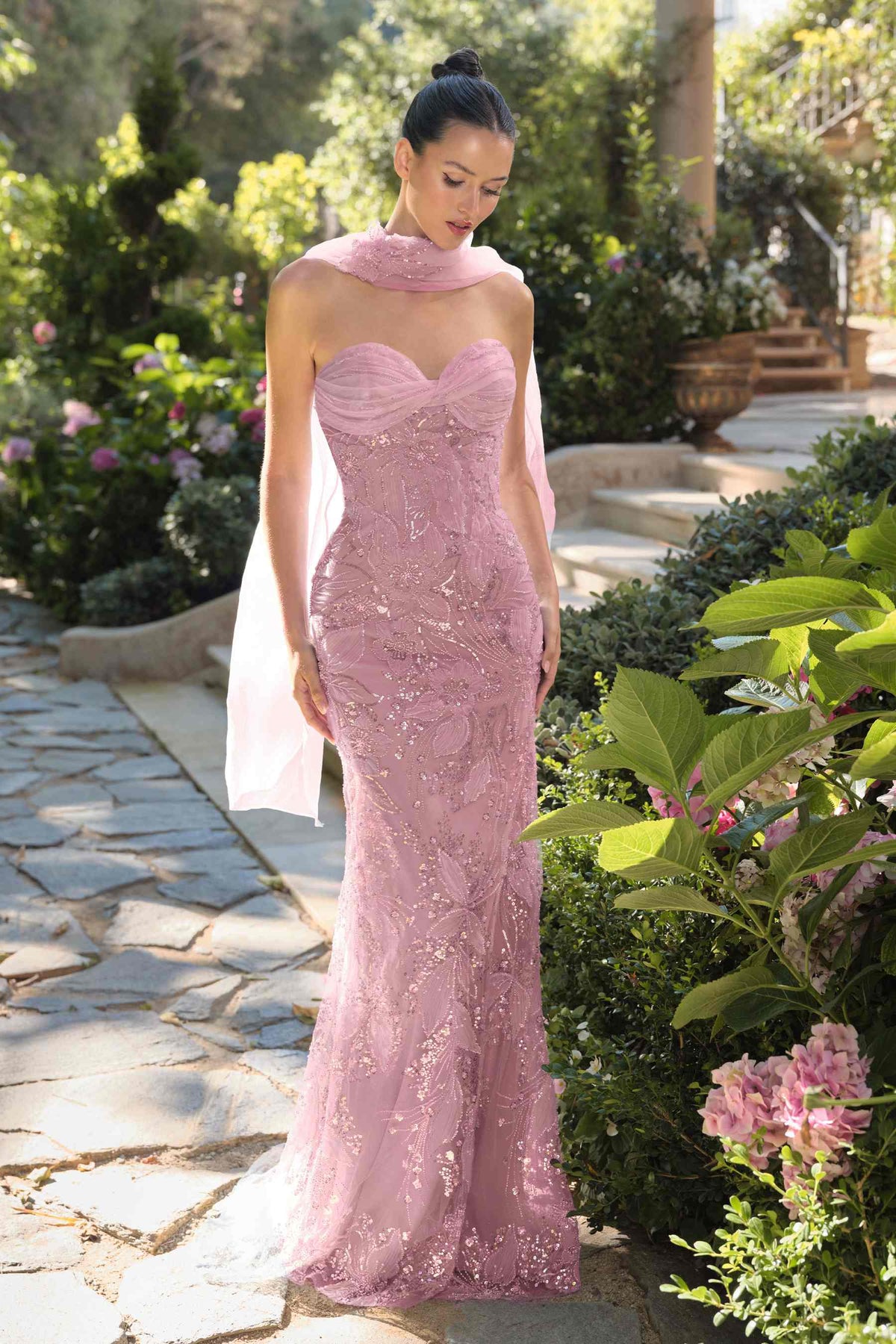 Andrea & Leo A1484 Fitted Gown Strapless Sweetheart Embroidered Floral Motif