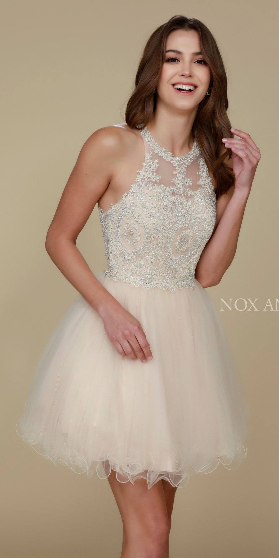 Nox Anabel B652 Short Dress Poofy A-Line Tulle Skirt Halter Neck