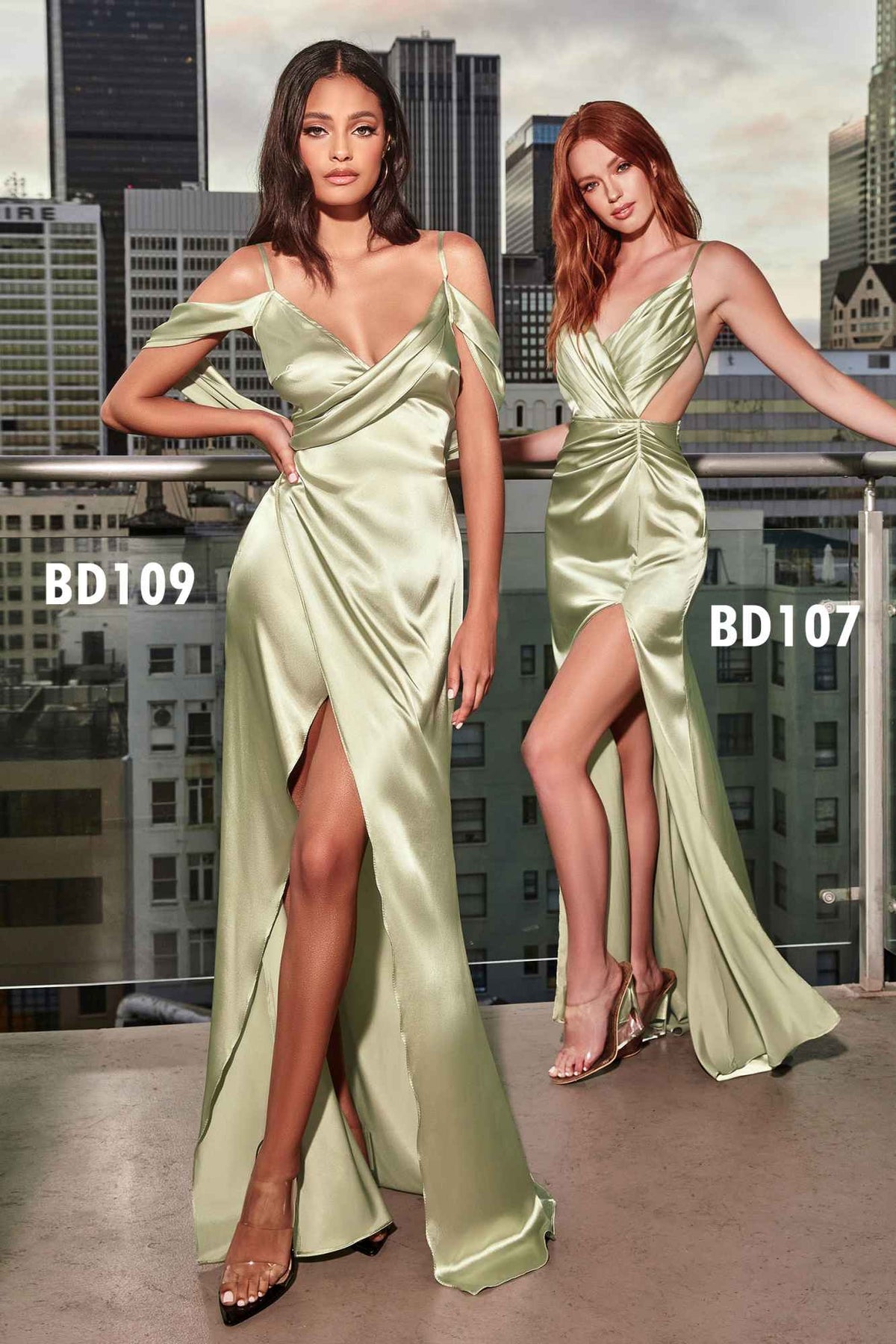 Cinderella Divine BD109 Vestido Largo Envolvente de Raso con Escote Drapeado en la Espalda