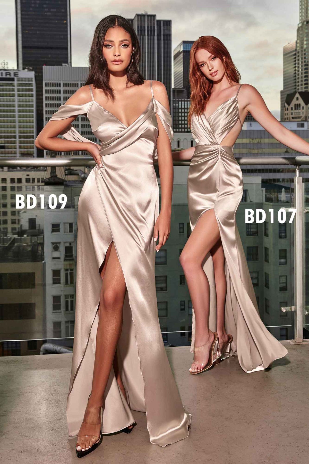 Cinderella Divine BD109 Vestido Largo Envolvente de Raso con Escote Drapeado en la Espalda