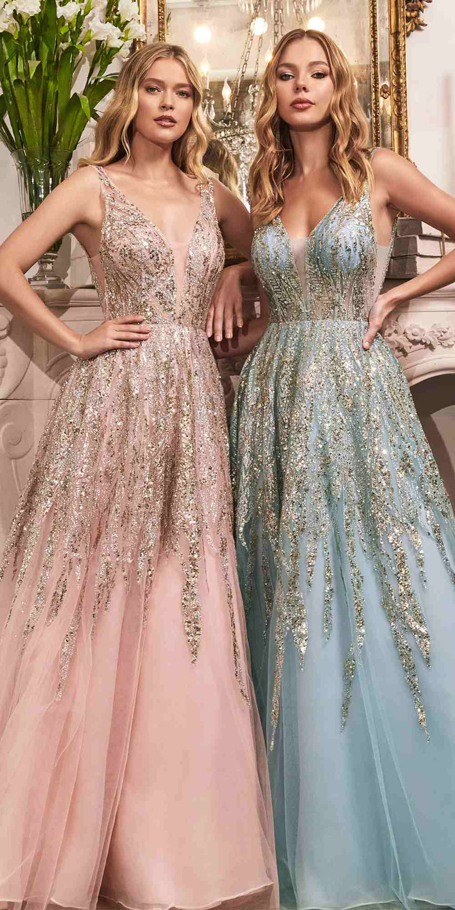 Cinderella Divine C135 Long Beaded Shimmer Ball Gown