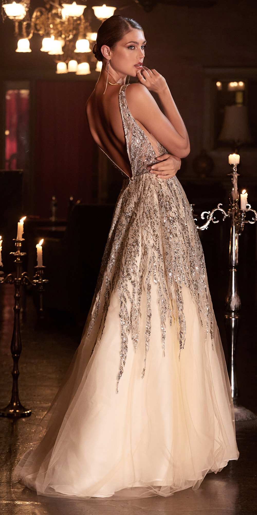 Cinderella Divine C135 Vestido de Gala Largo con Abalorios y Brillo