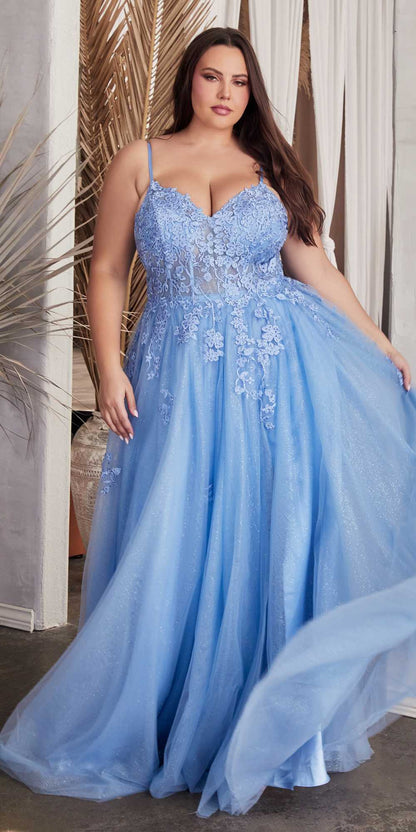 Ladivine C148 Long Strapless Lace and Tulle Glitter A-Line Ballgown