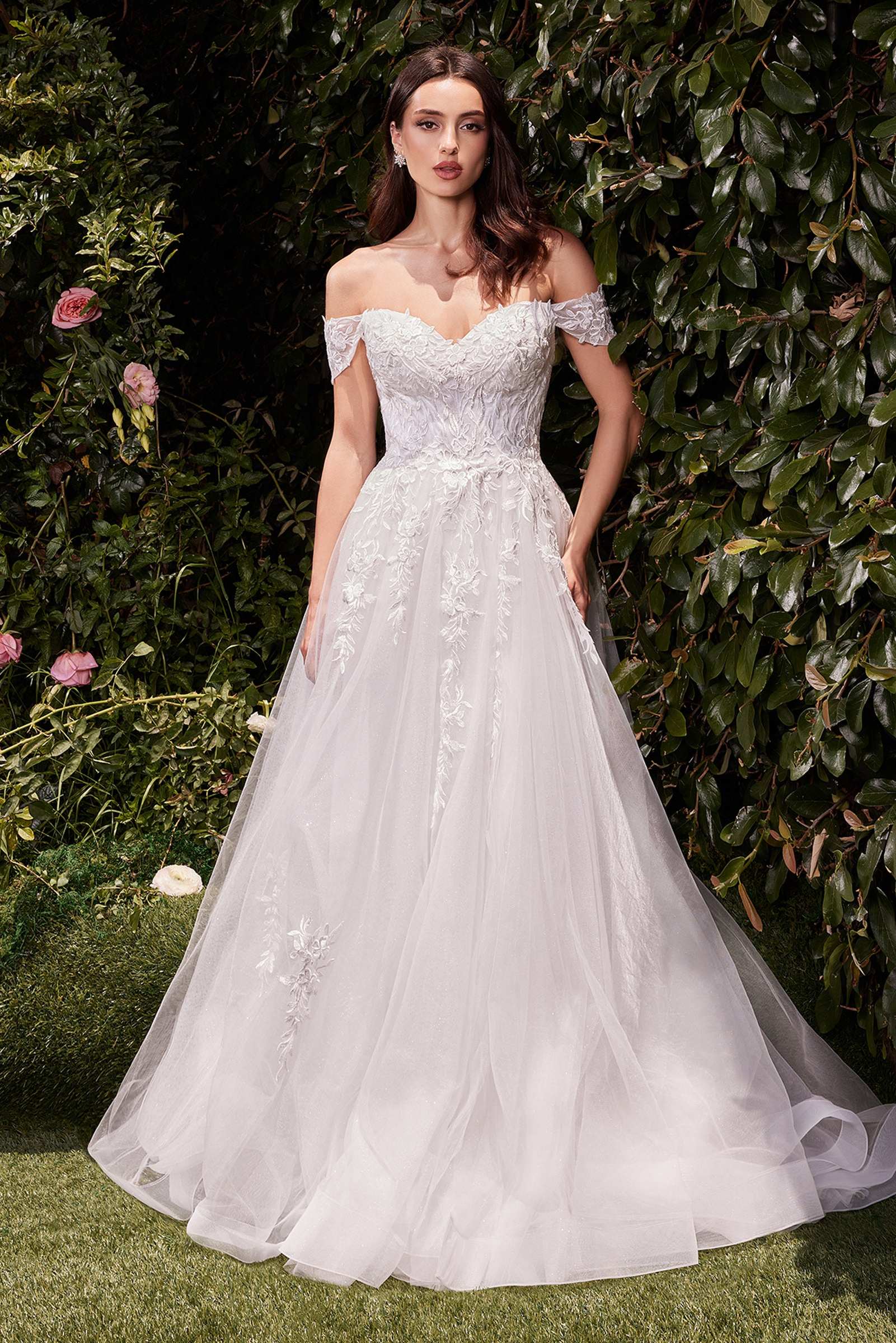 Ladivine C159W Off The Shoulder A-Line Lace & Tulle Wedding Dress
