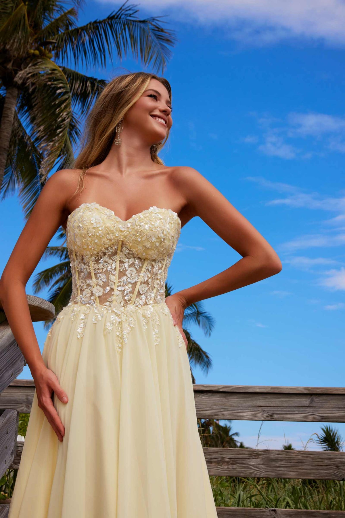 Vestido Nox Anabel C1617 sin tirantes, corsé con apliques y falda de gasa
