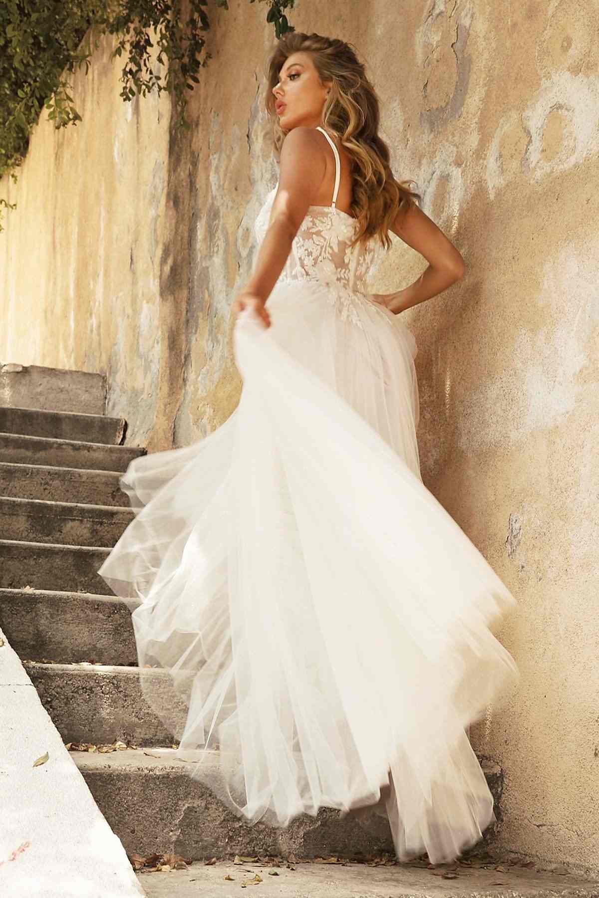 Cinderella Divine CB072W Layered A-Line Tulle Bridal Gown Embroidered Bodice