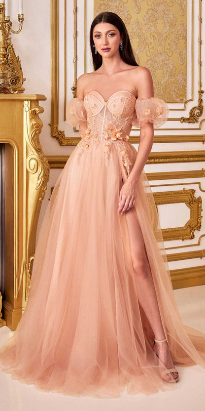 Cinderella Divine CB080 Long Strapless Tulle Floral Ball Gown